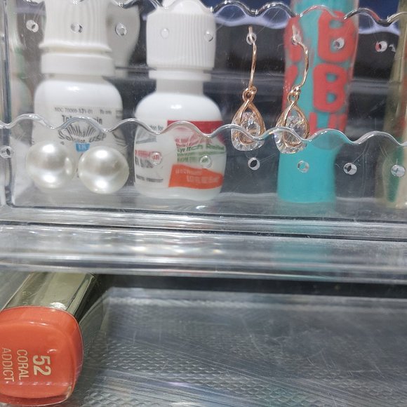 2 Tiers Makeup Clear Acrylic Lipstick Earring Display Stand Very Practical - Picture 6 of 10